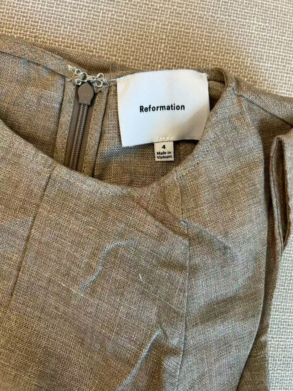 Reformation Cecilia Linen Midi Dress Sz4 Dark Camel French Quiet Lux Minimalist - Picture 5 of 9